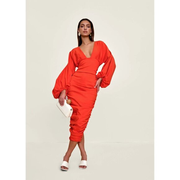 AI-3. Andrea Iyamah Anida Midi Cotton Dress Red Coral